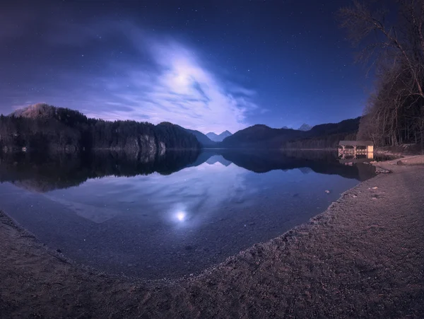 Night in Alpsee lake in Germany. Colorful night landscape — Zdjęcie stockowe