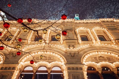 Noel süslemeleri kırmızı kare, Moskova, Rusya Federasyonu