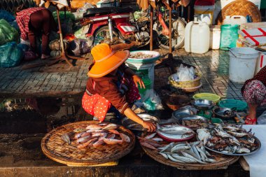 Balık satıcı sabah piyasada, Vietnam