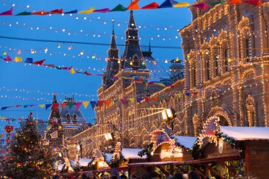 Noel pazarı Red Square, Moskova, Rusya Federasyonu