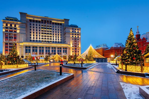 Manezhnaya Square at Christmas, Moscow, Russia — Stock Photo, Image