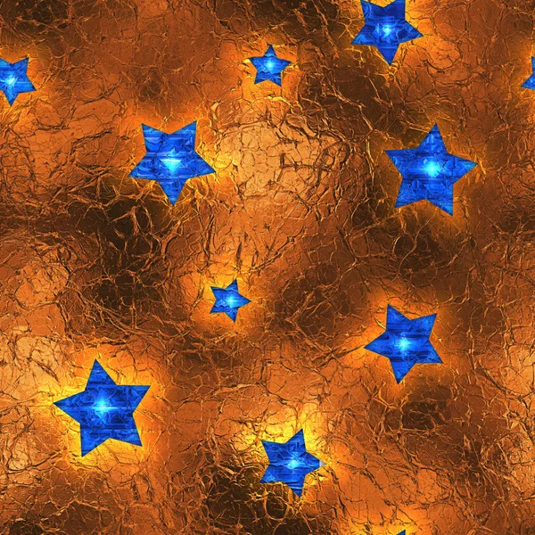 Fondo de vacaciones brillante de la hoja naranja de las estrellas azules inconsútiles y inclinables . —  Fotos de Stock