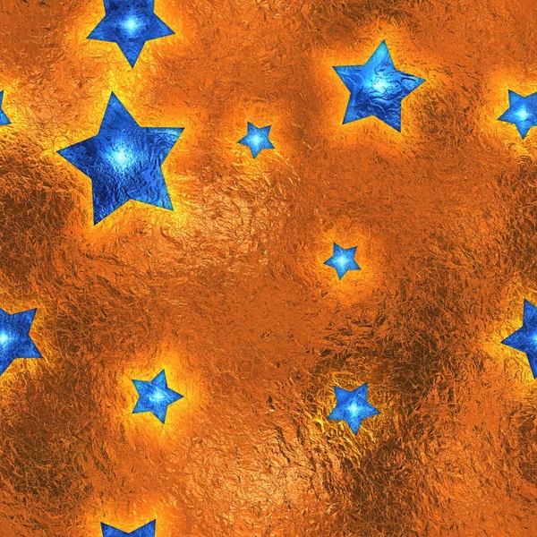 Estrelas azuis sem costura e inclinável laranja folha espumante fundo de férias . — Fotografia de Stock
