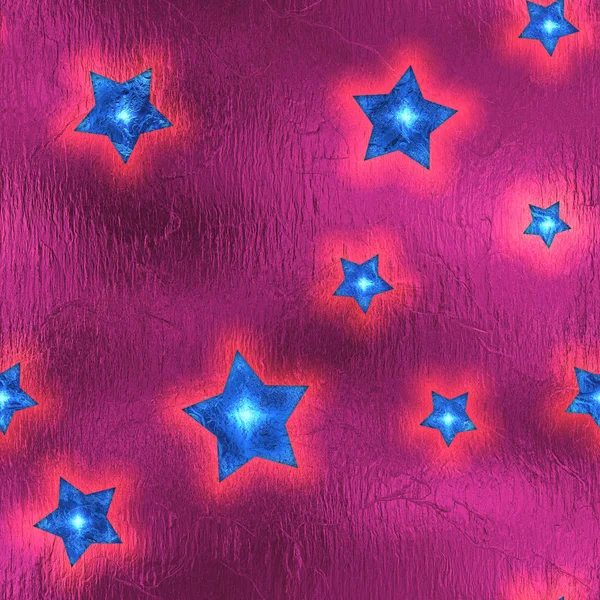无缝和花木的蓝色恒星粉红色箔波光粼粼节日背景. — 图库照片