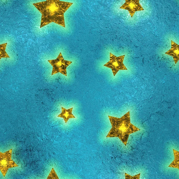 Estrelas de ouro sem costura e inclinável azul folha espumante fundo de férias . — Fotografia de Stock