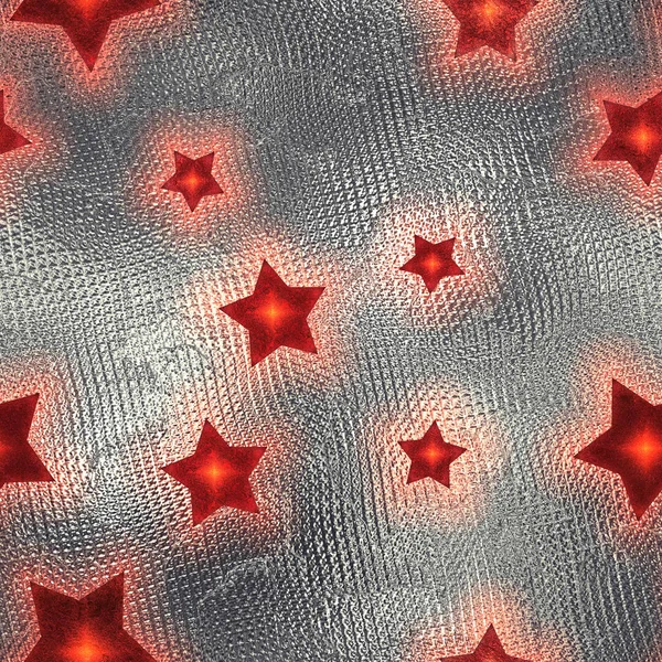 Seamless and Tileable Red Stars Silver Foil Sparkling Holiday Background. — Stock Photo, Image