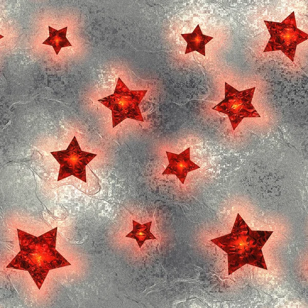 Seamless and Tileable Red Stars Silver Foil Sparkling Holiday Background.