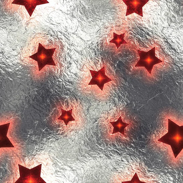 Seamless and Tileable Red Stars Silver Foil Sparkling Holiday Background.