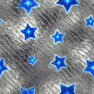 Kesintisiz ve Tileable mavi yıldız gümüş folyo köpüklü tatil arka plan.