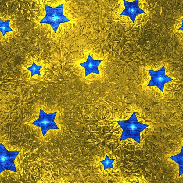 Fondo de vacaciones brillante de la hoja de oro de las estrellas azules inconsútiles y inclinables . —  Fotos de Stock