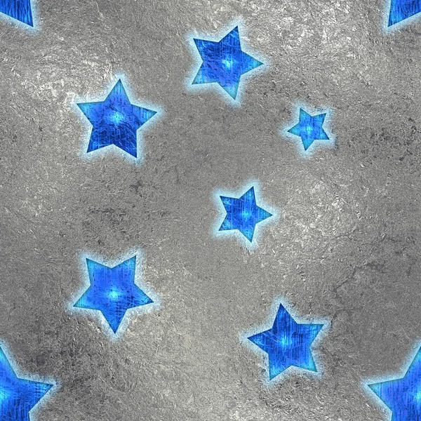 无缝和花木的蓝色恒星银箔波光粼粼节日背景. — 图库照片