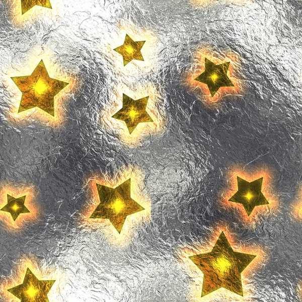 Seamless and Tileable Gold Stars Silver Foil Sparkling Holiday Background.