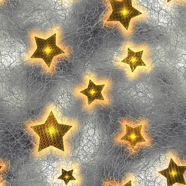Seamless and Tileable Gold Stars Silver Foil Sparkling Holiday Background. — Stock Photo, Image