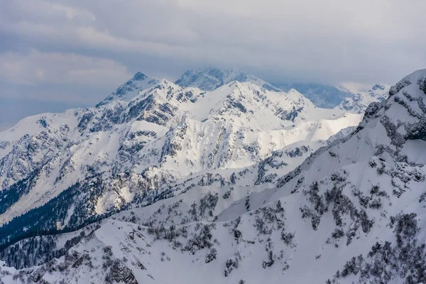 Sochi, Krasnaya Polyana, Caucasus mountains snowy peaks Stock Image