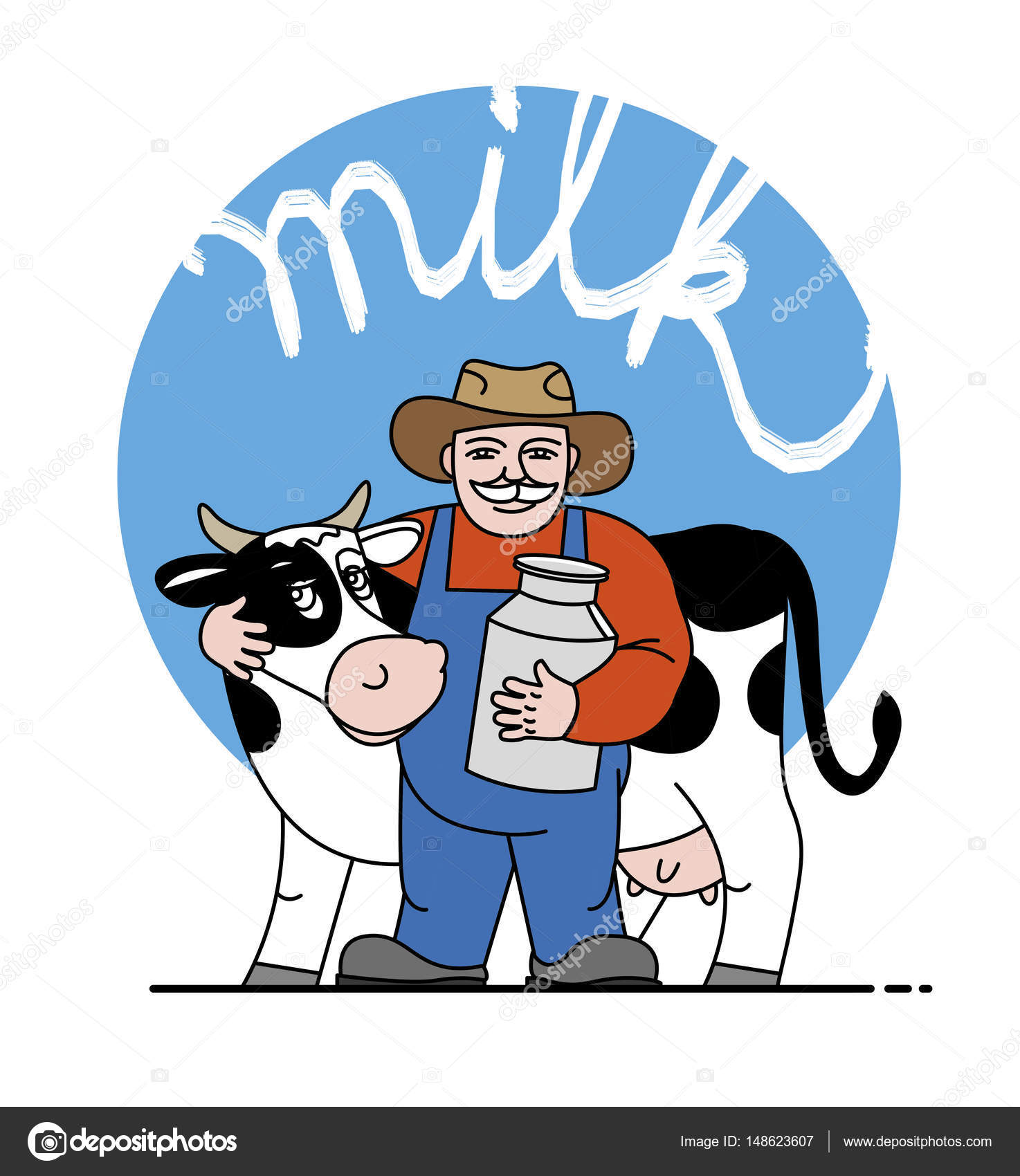 The milkman and a cow. A pitcher of milk Stock Vector Image by ©adrob  #148623607
