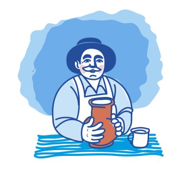 sütçü süt ve bir kupa bir sürahi ile