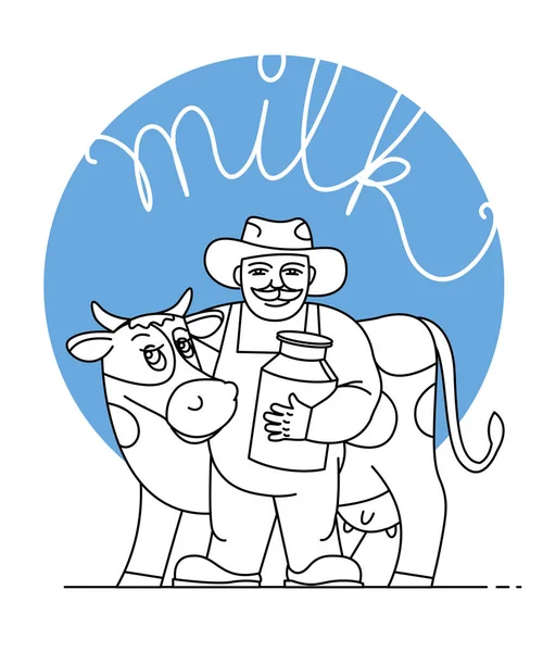 The milkman and a cow. A pitcher of milk — Stock Vector