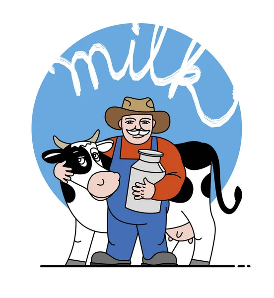 The milkman and a cow. A pitcher of milk — Stock Vector