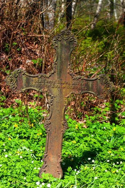 Vecchia Croce Arrugginita Nella Foresta — Foto Stock