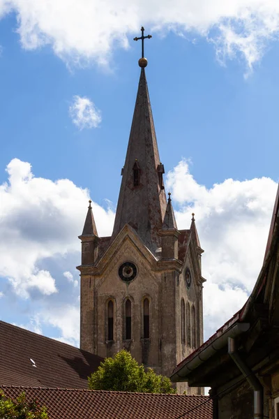 Sten Medeltida Kyrka Europeisk Stad — Stockfoto