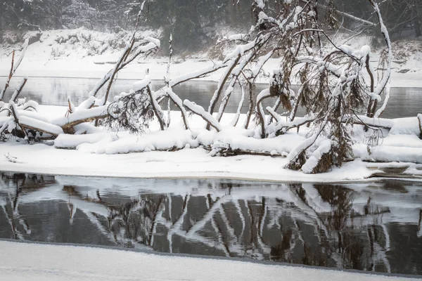 Winterfluss Mit Schnee Und Eis — Stockfoto