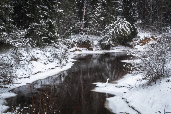 Rivière Hiver Avec Neige Glace — Photo