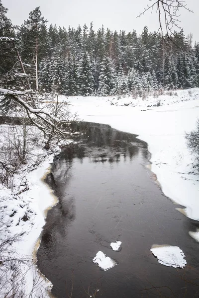 Rivière Hiver Avec Neige Glace — Photo