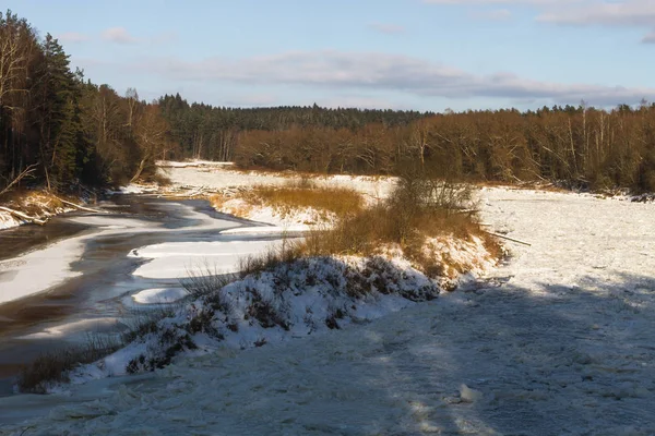 Paysage Hivernal Rivière Forêt — Photo