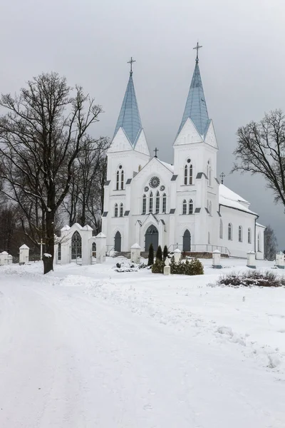 Igreja Cristã Com Paisagem Nevada Temporada Inverno — Fotografia de Stock