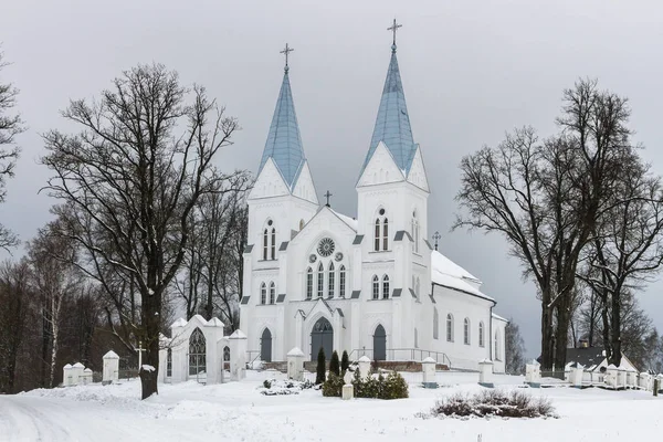 Chiesa Cristiana Con Paesaggio Innevato Nella Stagione Invernale — Foto Stock