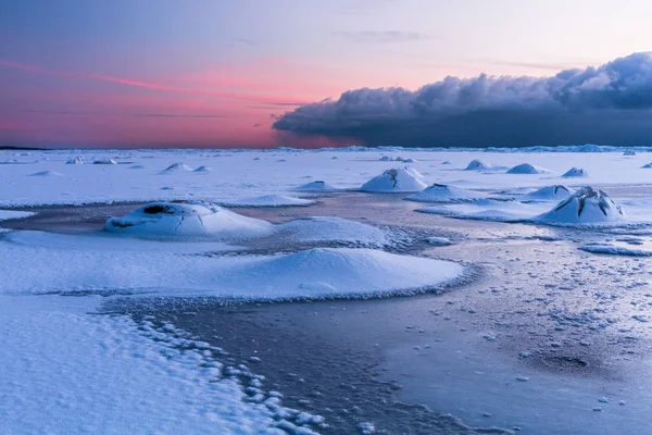 Snowy Sea Coast Sunset Time — Stock Photo, Image