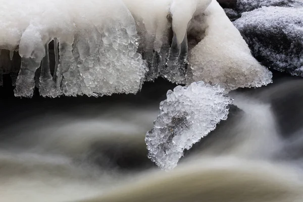 Vinter Floden Med Snö Och — Stockfoto