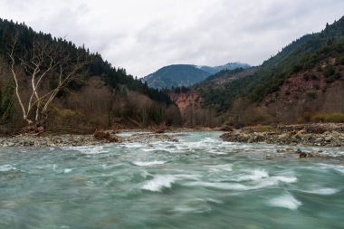 Bulutlu bir günde dağ nehri