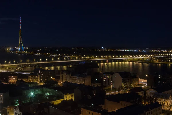 Vista Aérea Cidade Riga Noite Letónia — Fotografia de Stock