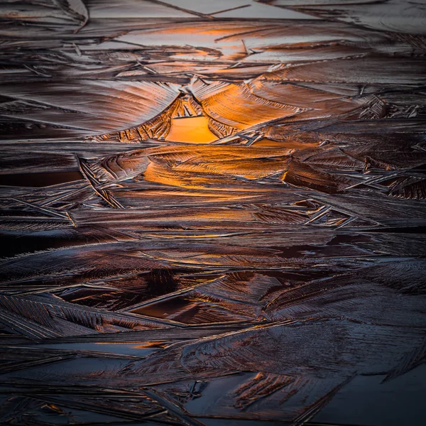 Structureren Van Ijsvorming Bij Zonsondergang — Stockfoto