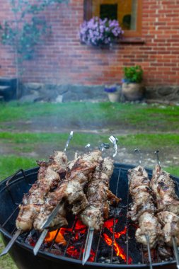 Kebap ızgarada pişiyor.