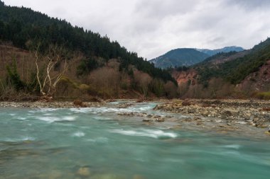 Bulutlu bir günde dağ nehri