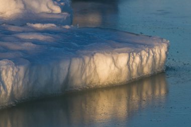 Kış mevsiminde buzla kaplı deniz kıyısı