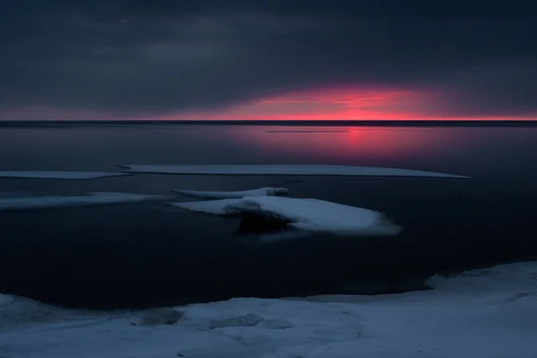 Coucher Soleil Sur Lac Gelé — Photo