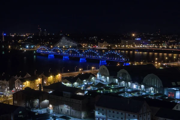 Vista Aérea Cidade Riga Noite Letónia — Fotografia de Stock