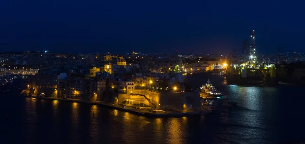 Aerial View Night City Malta — 스톡 사진