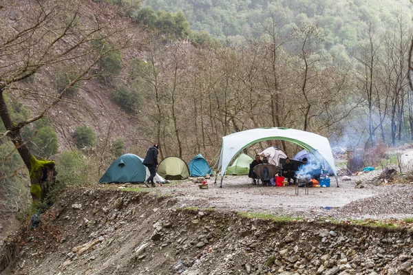 Tourist Camp River Mountains — 스톡 사진