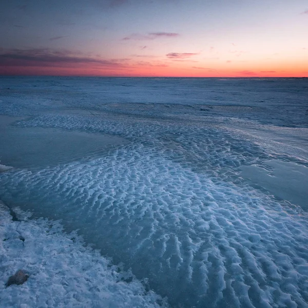 Západ Slunce Nad Zamrzlé Jezero — Stock fotografie