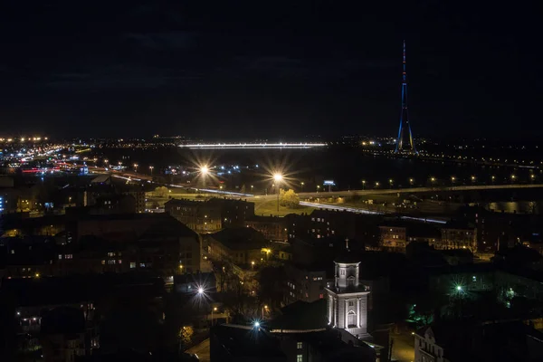 Вид Воздуха Город Рига Ночью Латвии — стоковое фото