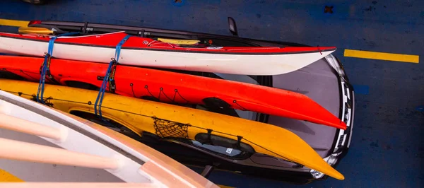 Colorful sports kayaks for rafting