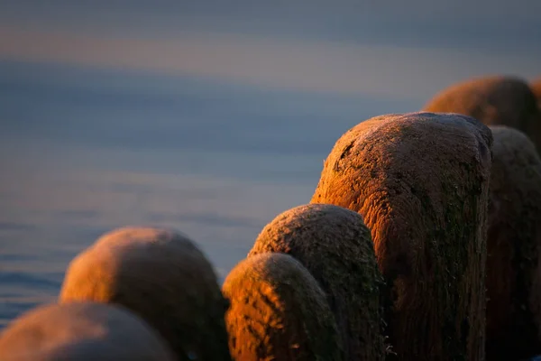 Costa Mar Báltico Com Pedras Pôr Sol — Fotografia de Stock