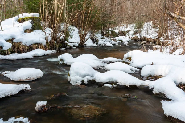 Kleiner Fluss Winterwald — Stockfoto