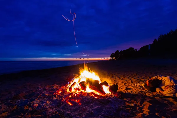 Zwei Sonnenuntergänge Strand — Stockfoto