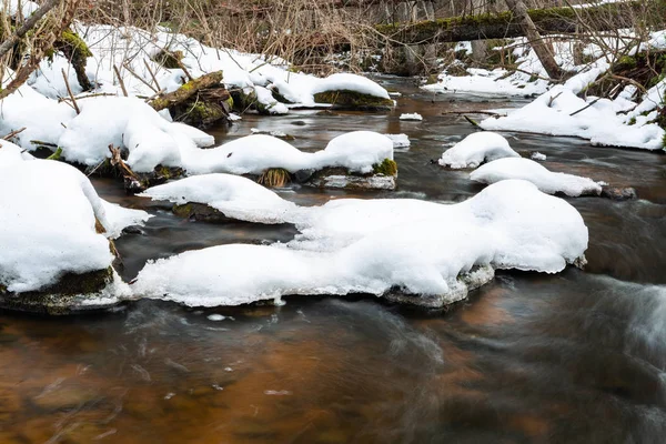 Pequeño Río Bosque Invierno — Foto de Stock