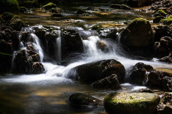 Wodospad Kamieniami Dzikim Lesie — Zdjęcie stockowe